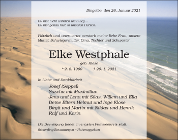 Traueranzeige von Elke Westphale von Hildesheimer Allgemeine Zeitung