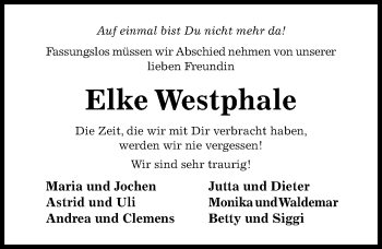 Traueranzeige von Elke Westphale von Hildesheimer Allgemeine Zeitung