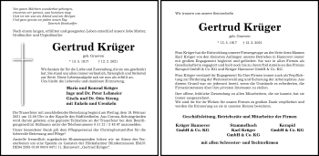 Traueranzeige von Gertrud Krüger von Hildesheimer Allgemeine Zeitung