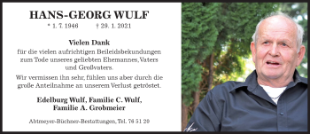 Traueranzeige von Hans-Georg Wulf von Hildesheimer Allgemeine Zeitung