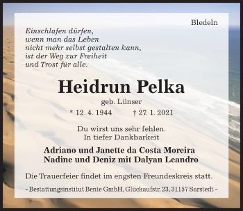 Traueranzeige von Heidrun Pelka von Hildesheimer Allgemeine Zeitung