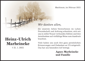 Traueranzeige von Heinz-Ulrich Marheineke von Hildesheimer Allgemeine Zeitung