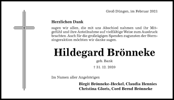 Traueranzeige von Hildegard Brönneke von Hildesheimer Allgemeine Zeitung