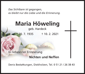 Traueranzeige von Maria Höweling von Hildesheimer Allgemeine Zeitung