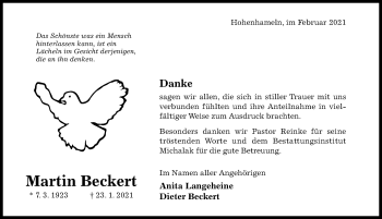 Traueranzeige von Martin Beckert von Hildesheimer Allgemeine Zeitung