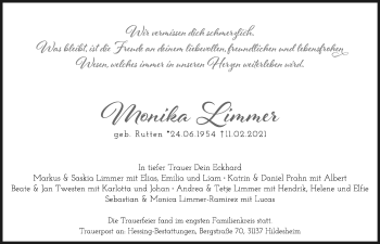 Traueranzeige von Monika Limmer von Hildesheimer Allgemeine Zeitung