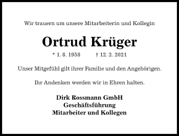 Traueranzeige von Ortrud Krüger von Hildesheimer Allgemeine Zeitung