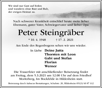 Traueranzeige von Peter Steingräber von Hildesheimer Allgemeine Zeitung