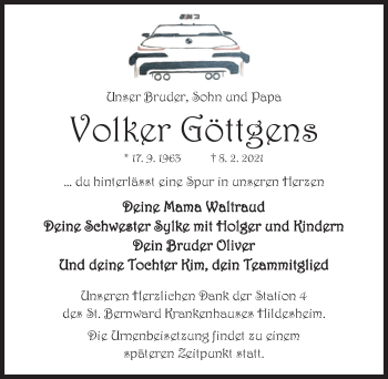 Traueranzeige von Volker Göttgens von Hildesheimer Allgemeine Zeitung