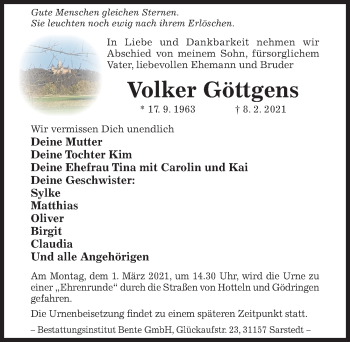 Traueranzeige von Volker Göttgens von Hildesheimer Allgemeine Zeitung