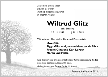 Traueranzeige von Wiltrud Glitz von Hildesheimer Allgemeine Zeitung