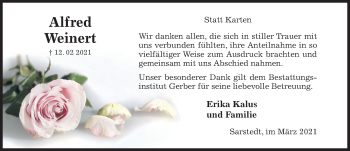 Traueranzeige von Alfred Weinert von Hildesheimer Allgemeine Zeitung