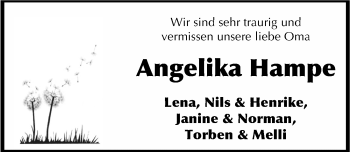 Traueranzeige von Angelika Hampe von Hildesheimer Allgemeine Zeitung