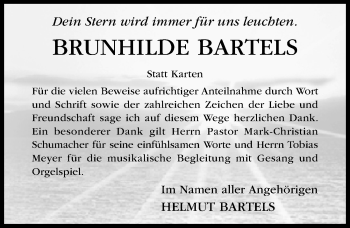 Traueranzeige von Brunhilde Bartels von Hildesheimer Allgemeine Zeitung