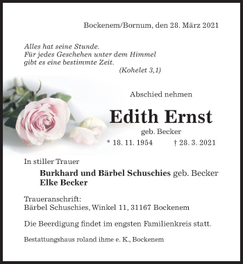 Traueranzeige von Edith Ernst von Hildesheimer Allgemeine Zeitung