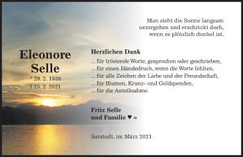Traueranzeige von Eleonore Selle von Hildesheimer Allgemeine Zeitung