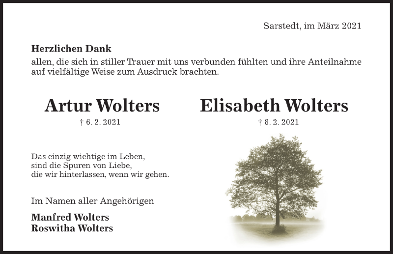 Traueranzeige für Elisabeth Wolters vom 23.03.2021 aus Hildesheimer Allgemeine Zeitung