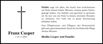 Traueranzeige von Franz Casper von Hildesheimer Allgemeine Zeitung