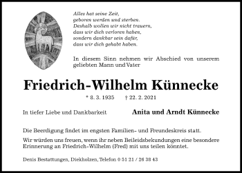 Traueranzeige von Friedrich-Wilhelm Künnecke von Hildesheimer Allgemeine Zeitung