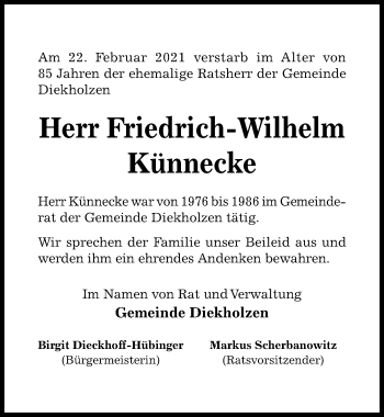 Traueranzeige von Friedrich-Wilhelm Künnecke von Hildesheimer Allgemeine Zeitung