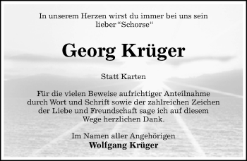 Traueranzeige von Georg Krüger von Hildesheimer Allgemeine Zeitung