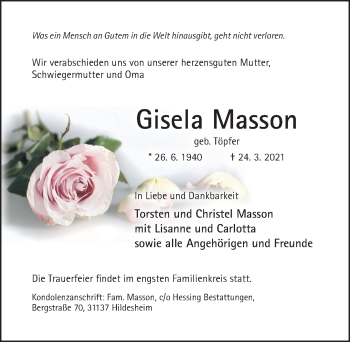 Traueranzeige von Gisela Masson von Hildesheimer Allgemeine Zeitung