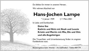 Traueranzeige von Hans-Jochen Lampe von Hildesheimer Allgemeine Zeitung
