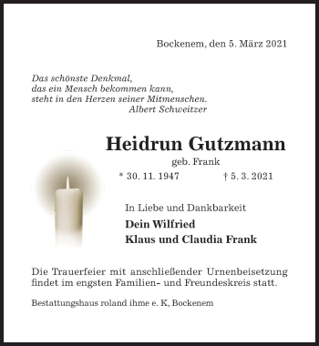 Traueranzeige von Heidrun Gutzmann von Hildesheimer Allgemeine Zeitung