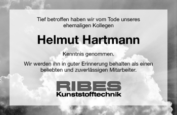 Traueranzeige von Helmut Hartmann von Hildesheimer Allgemeine Zeitung