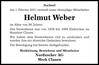 Traueranzeige von Helmut Weber von Hildesheimer Allgemeine Zeitung