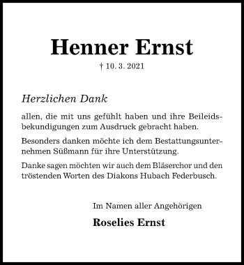Traueranzeige von Henner Ernst von Hildesheimer Allgemeine Zeitung