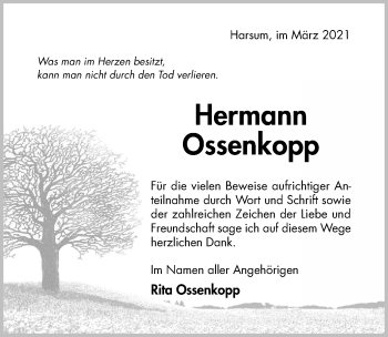 Traueranzeige von Hermann Ossenkopp von Hildesheimer Allgemeine Zeitung
