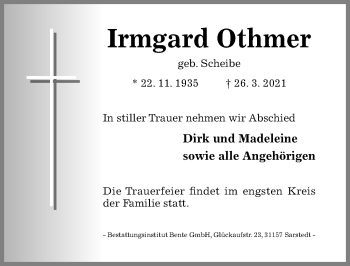 Traueranzeige von Irmgard Othmer von Hildesheimer Allgemeine Zeitung