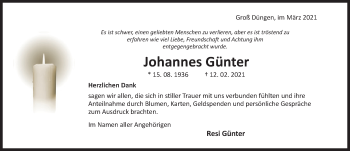 Traueranzeige von Johannes Günter von Hildesheimer Allgemeine Zeitung