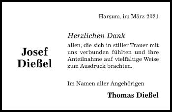 Traueranzeige von Josef Dießel von Hildesheimer Allgemeine Zeitung