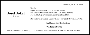 Traueranzeige von Josef Jokel von Hildesheimer Allgemeine Zeitung