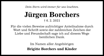 Traueranzeige von Jürgen Borchers von Hildesheimer Allgemeine Zeitung