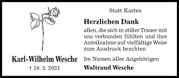 Traueranzeige von Karl-Wilhelm Wesche von Hildesheimer Allgemeine Zeitung