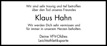 Traueranzeige von Klaus Hahn von Hildesheimer Allgemeine Zeitung