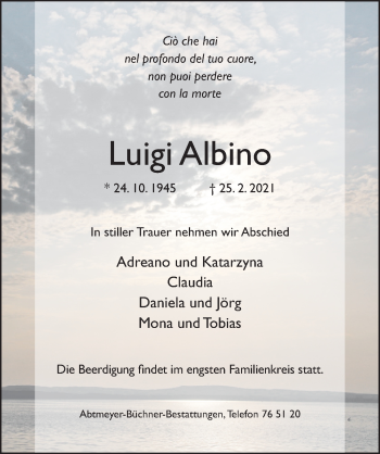 Traueranzeige von Luigi Albino von Hildesheimer Allgemeine Zeitung