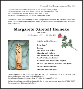 Traueranzeige von Margarete Heineke von Hildesheimer Allgemeine Zeitung