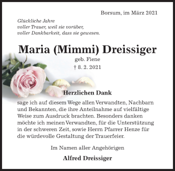 Traueranzeige von Maria Dreissiger von Hildesheimer Allgemeine Zeitung