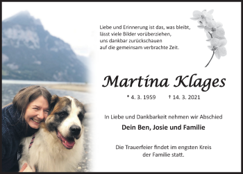 Traueranzeige von Martina Klages von Hildesheimer Allgemeine Zeitung