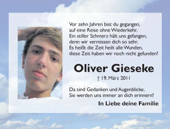 Traueranzeige von Oliver Gieseke von Hildesheimer Allgemeine Zeitung