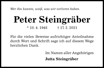 Traueranzeige von Peter Steingräber von Hildesheimer Allgemeine Zeitung