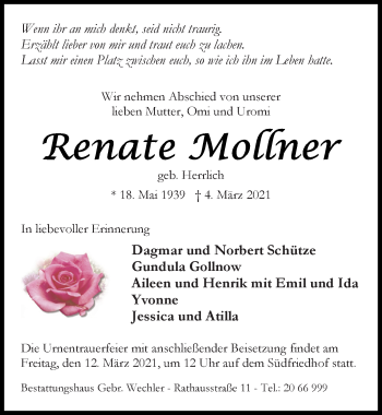 Traueranzeige von Renate Mollner von Hildesheimer Allgemeine Zeitung