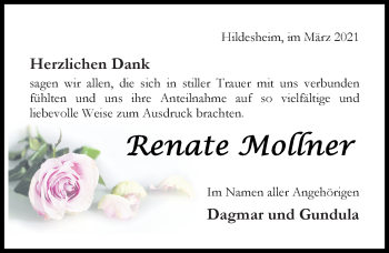 Traueranzeige von Renate Mollner von Hildesheimer Allgemeine Zeitung