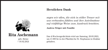 Traueranzeige von Rita Aschemann von Hildesheimer Allgemeine Zeitung