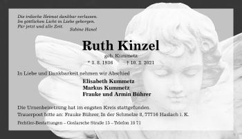 Traueranzeige von Ruth Kinzel von Hildesheimer Allgemeine Zeitung
