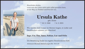 Traueranzeige von Ursula Kathe von Hildesheimer Allgemeine Zeitung
